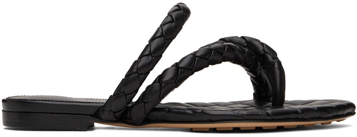 Photo: Bottega Veneta Black Leaf Flat Sandals