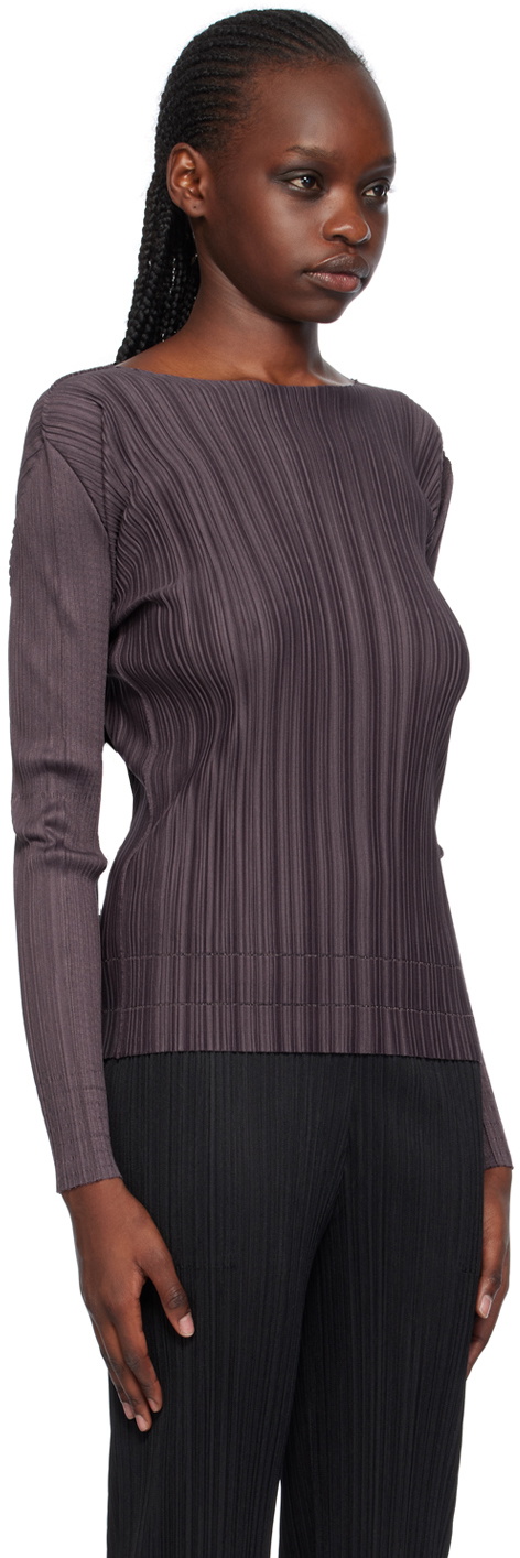 PLEATS PLEASE パープル ハイネック Tシャツ Pleats Please Issey Miyake Purple Soft Pleats Long Sleeve T