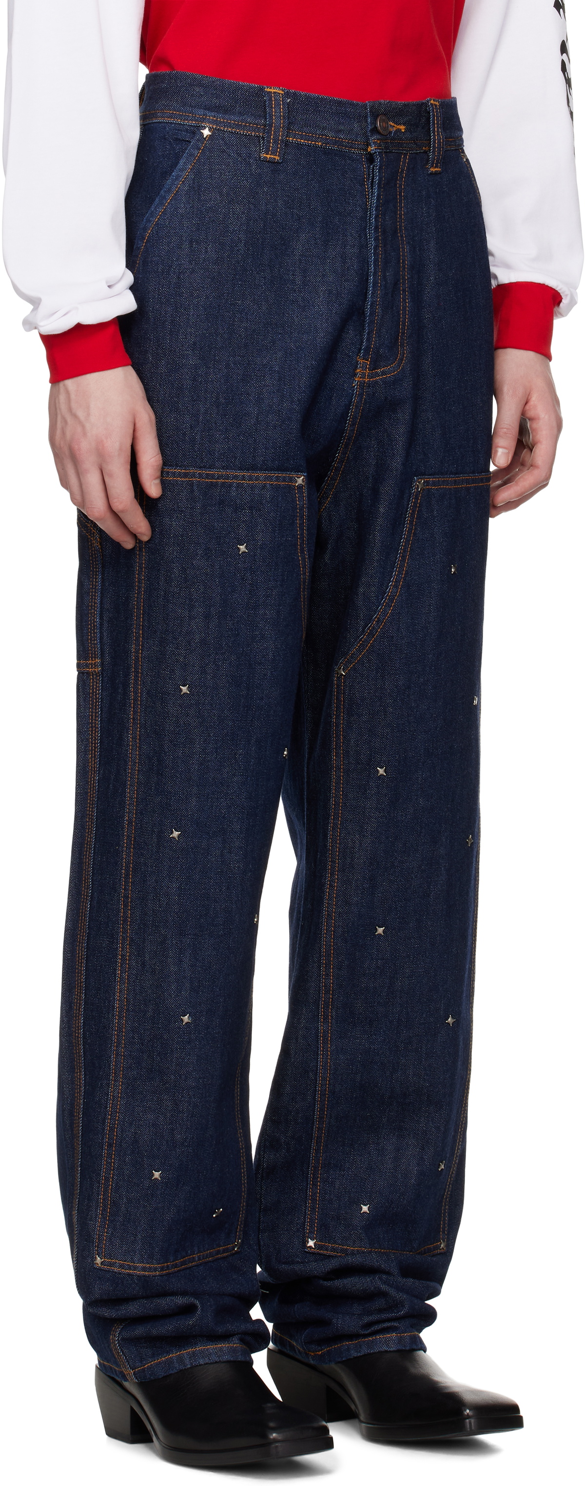 KUSIKOHC Navy Workwear Multi Rivet Jeans