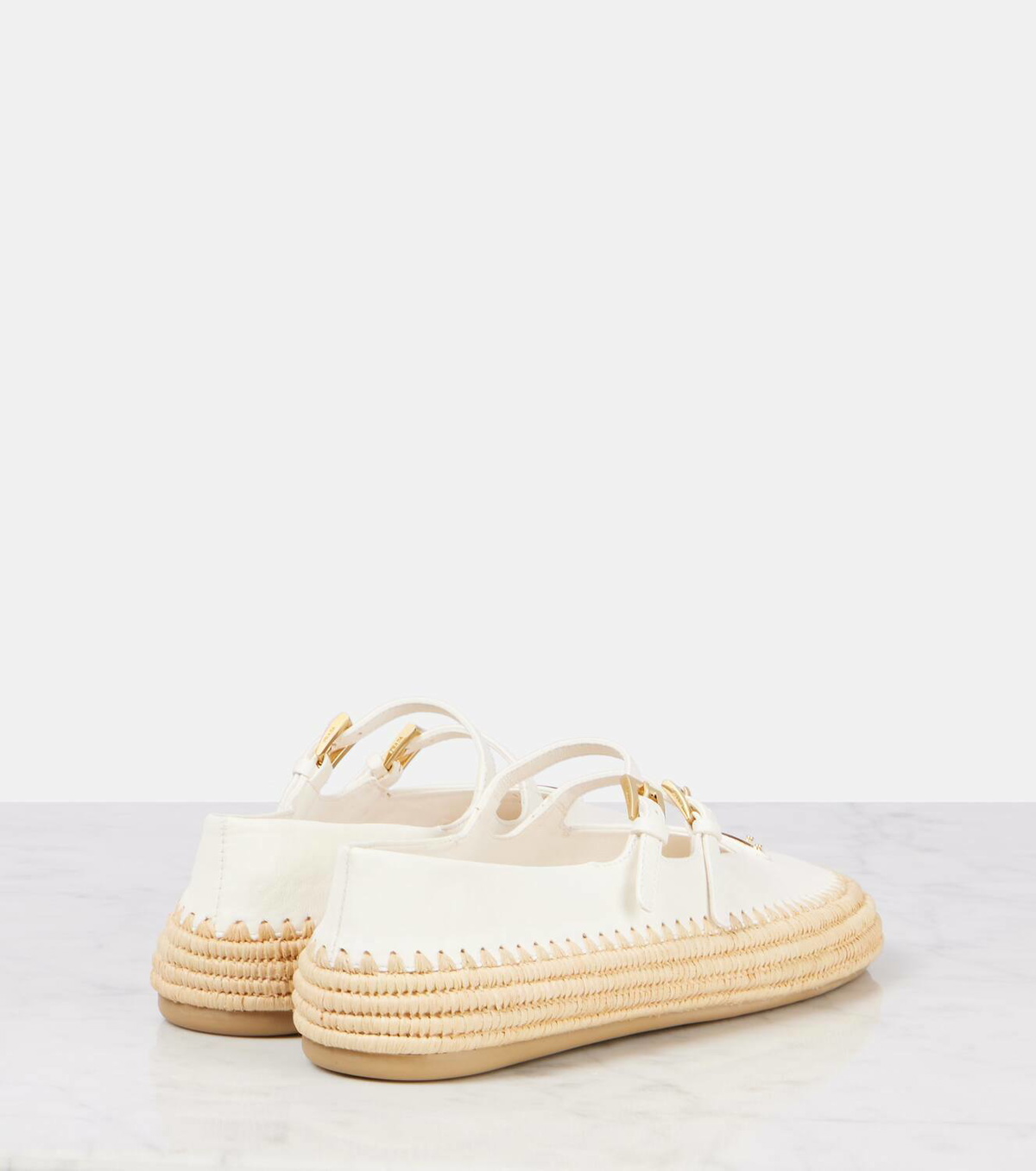 Prada Leather and raffia Mary Jane flats