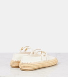Prada Leather and raffia Mary Jane flats