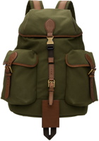 Ralph Lauren Purple Label Green Leather Trim Canvas Backpack