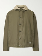 Neighborhood - N-1 Fleece-Trimmed Logo-Print Padded Cotton Jacket - Green