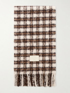Acne Studios - Fringed Logo-Appliquéd Leather-Trimmed Knitted Scarf