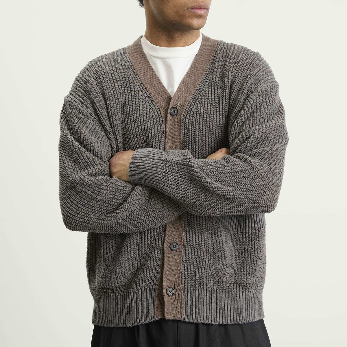 Comme des Garçons Homme Men's Half Cardigan in Grey X Brown