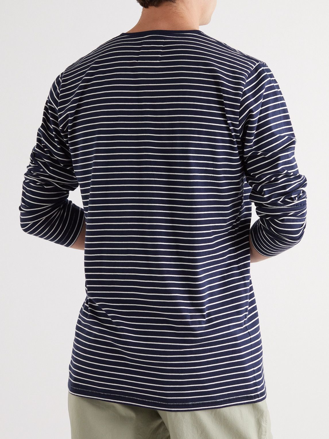 Hemen Biarritz - Niko Slim-Fit Striped Organic Cotton-Jersey Henley T-Shirt - Blue