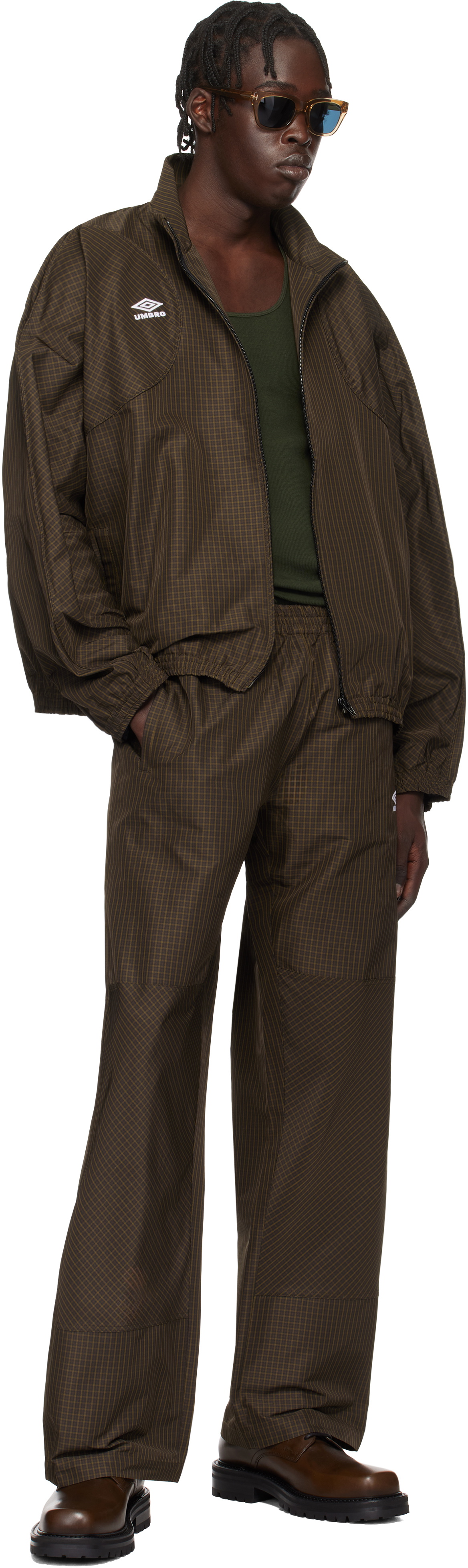 Umbro Brown Mini Check Double Knee Trousers Umbro