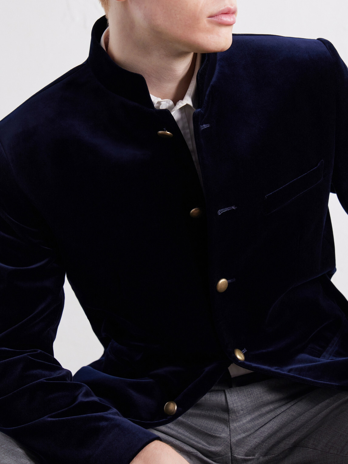 Favourbrook - Nehru Cotton-Velvet Blazer - Blue