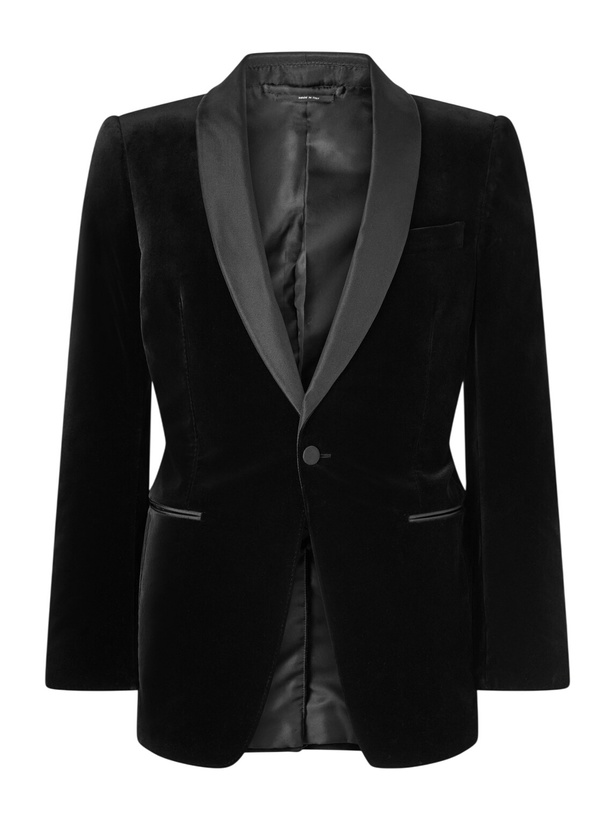 Photo: TOM FORD - Satin-Trimmed Cotton-Blend Velvet Suit Jacket - Black