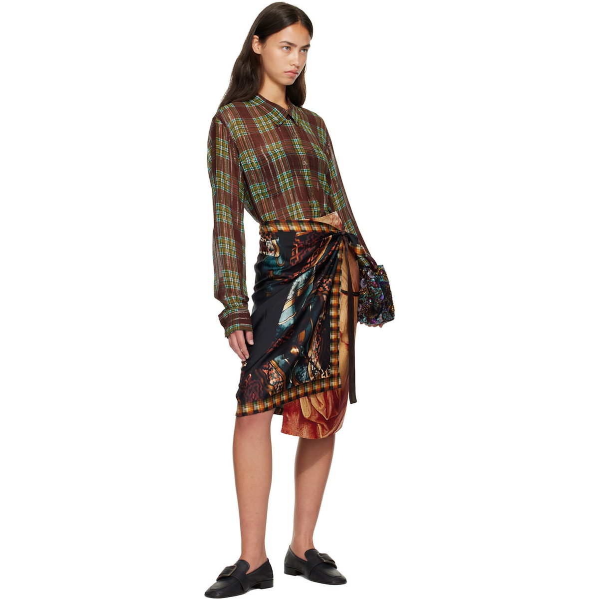Dries Van Noten Multicolor Wrap Scarf Midi Skirt