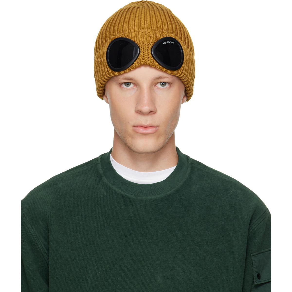 C.P. Company Yellow Extrafine Merino Wool Goggle Beanie