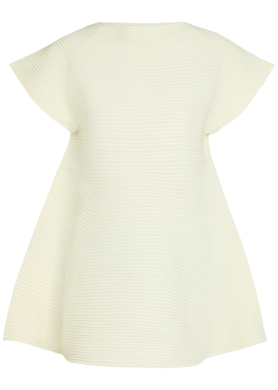 Issey Miyake Ribbed-knit Peplum Mini Dress Off White