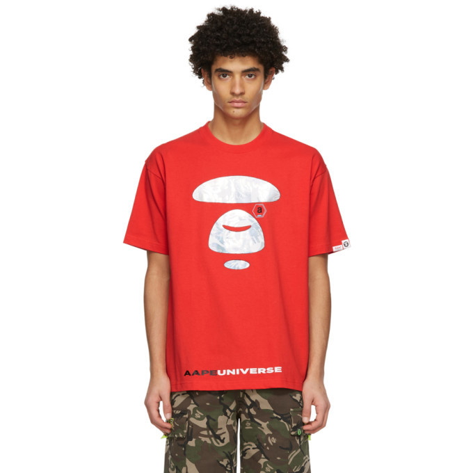 Photo: AAPE by A Bathing Ape Red Iridescent Logo Universe T-Shirt