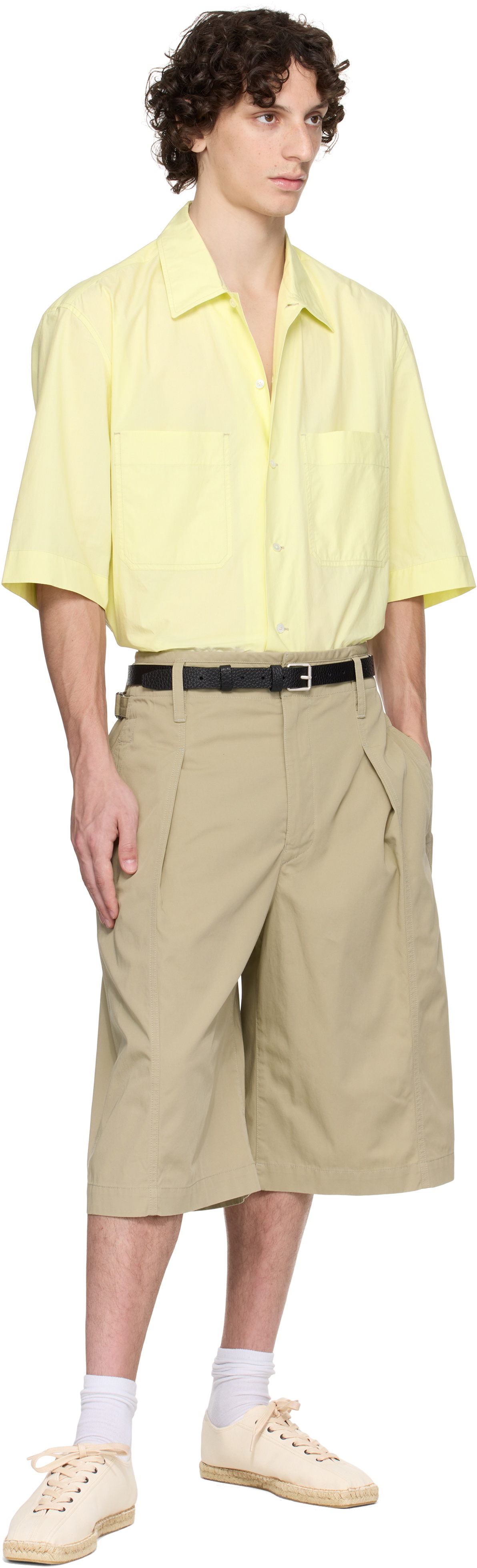 LEMAIRE Khaki Maxi Pleated Bermuda Shorts