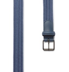 Anderson's - 3.5cm Leather-Trimmed Woven Elastic Belt - Blue