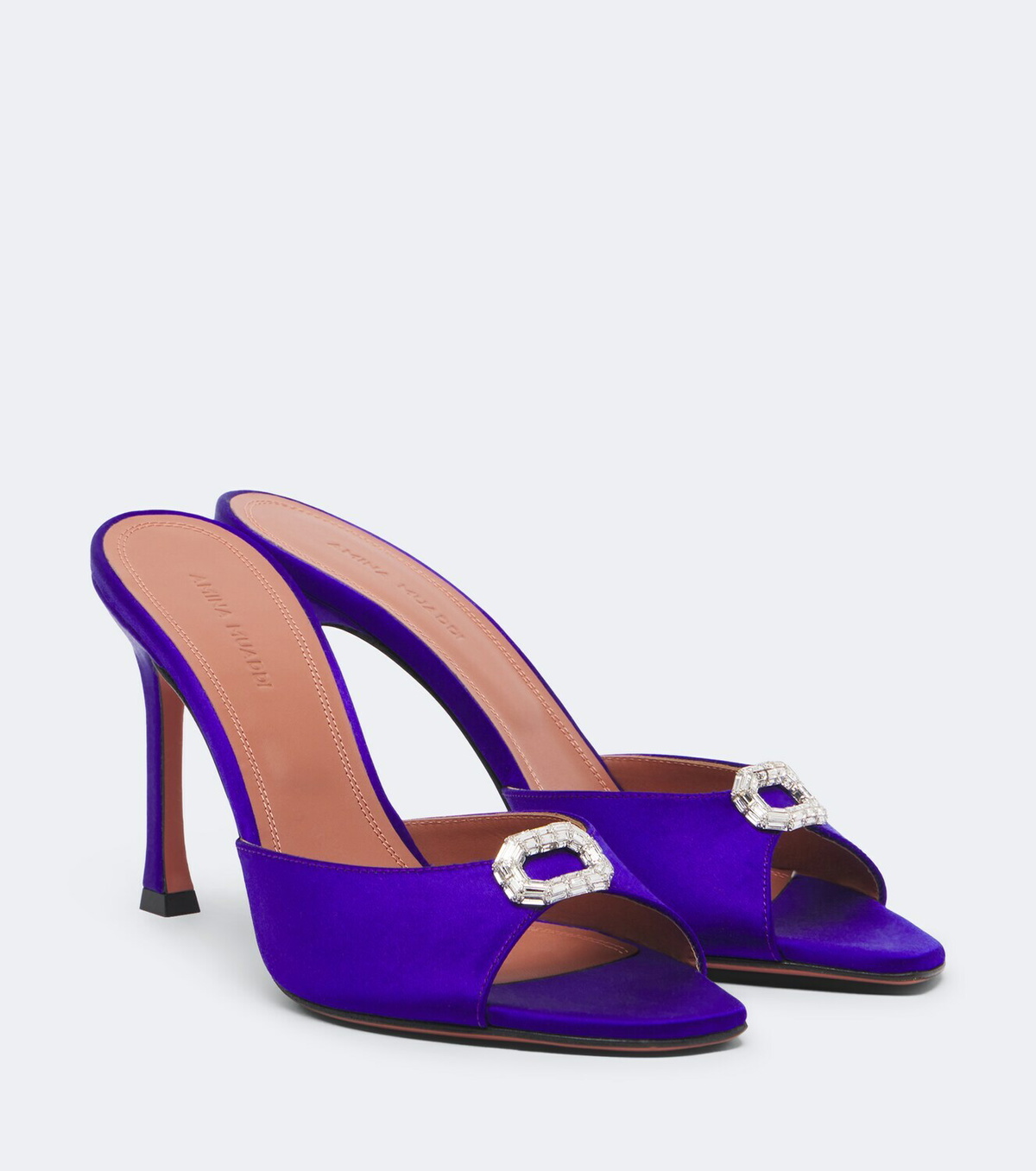 Amina Muaddi Mini Camelia embellished satin mules