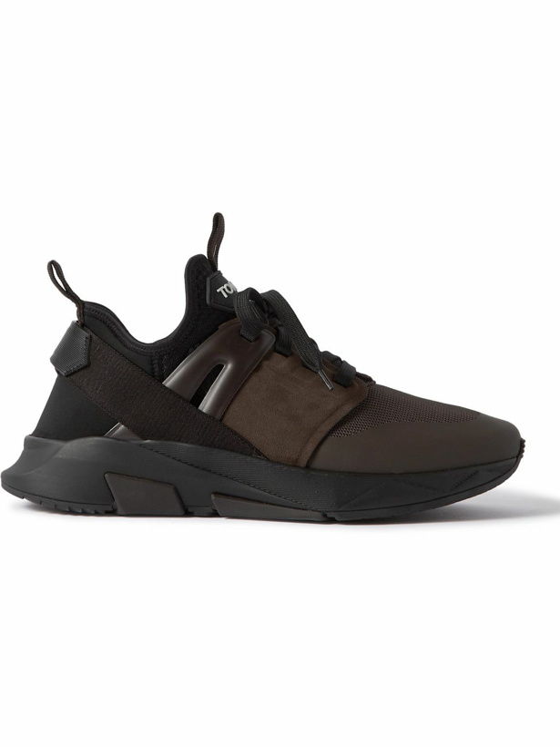 Photo: TOM FORD - Jago Neoprene, Suede and Leather Sneakers - Brown