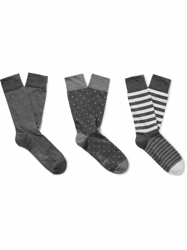 Photo: Kingsman - Set of Three Jacquard-Knit Cashmere Socks - Gray