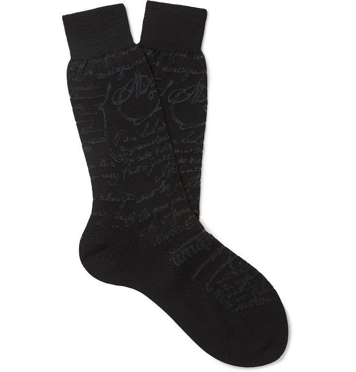 Photo: Berluti - Scritto Logo-Intarsia Cotton Socks - Black