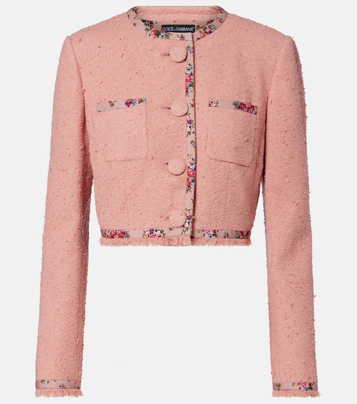 Dolce&Gabbana Floral cropped cotton-blend tweed jacket