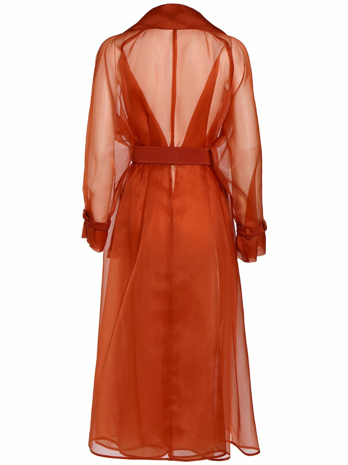MAX MARA Rauche Belted Silk Organza Trench Coat