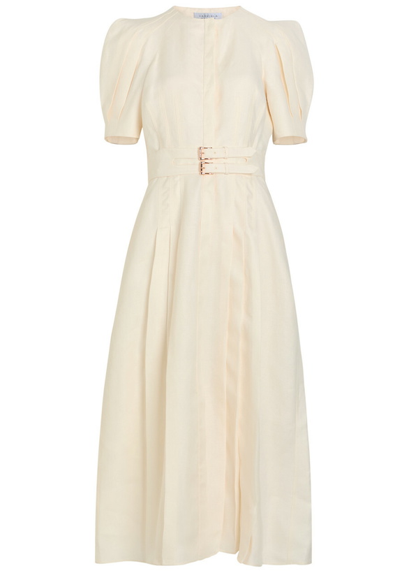 Photo: Gabriela Hearst Patricia Belted Linen Midi Dress Ivory