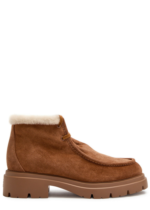 Photo: Stuart Weitzman Hudson Shearling-trimmed Suede Ankle Boots Brown