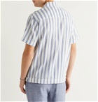 SMR Days - Camp-Collar Embroidered Striped Cotton Shirt - Blue