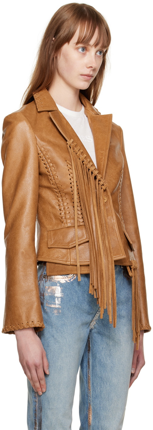 Brown leather jacket on sale guess