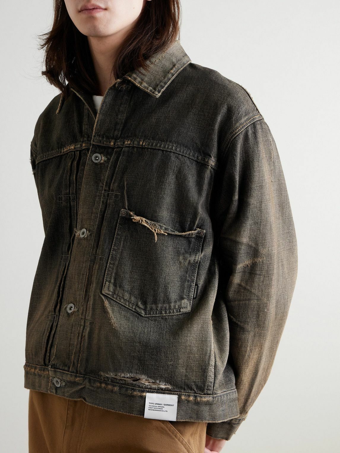Neighborhood - Savage Type-1 Distressed Denim Jacket - Gray