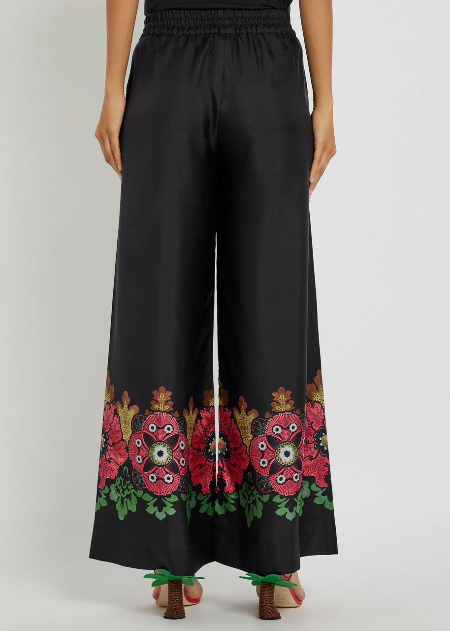 LA Double J Printed Silk Palazzo Wide-leg Trousers Multicoloured