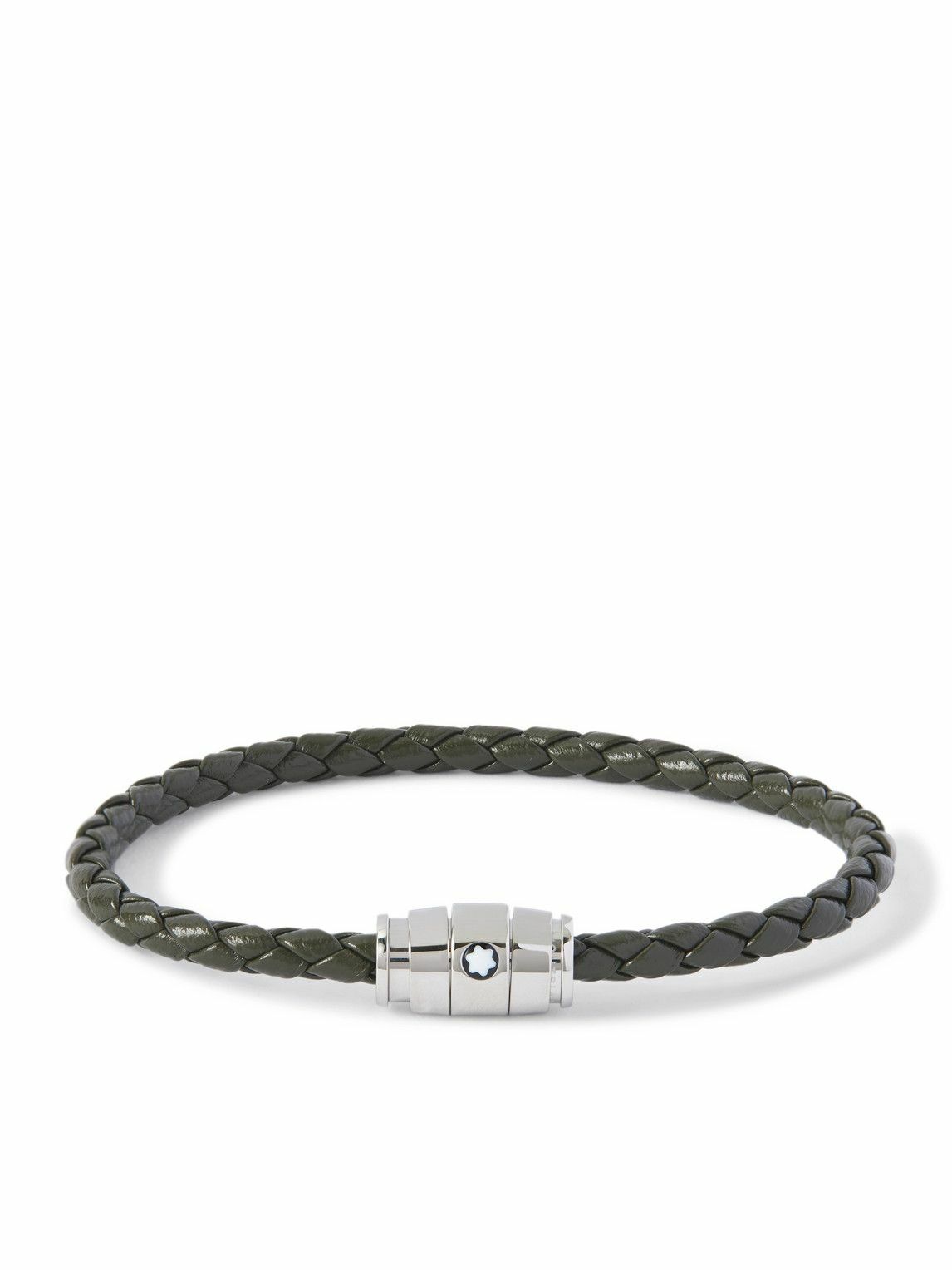 MONTBLANC バングル ブレスレット Steel and black leather bracelet with 3 -rings closure – Boutique