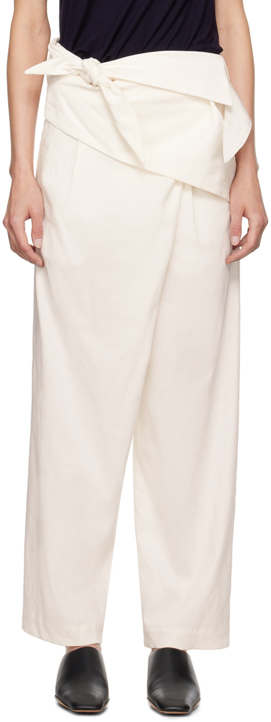 パンツ ISSEY MIYAKE 'Enfold' trousers White Enfold Cotton-Blend Pants – La Garçonne
