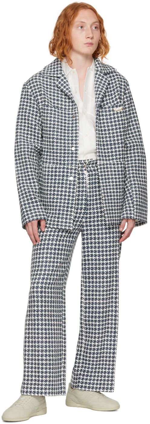 young n sang Navy & White Houndstooth Blazer