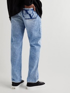 Valentino - Straight-Leg Logo-Detailed Distressed Denim Jeans - Blue