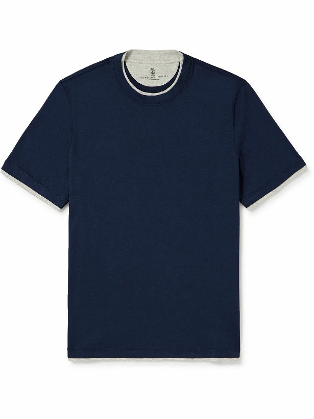Photo: Brunello Cucinelli - Layered Cotton-Jersey T-Shirt - Blue