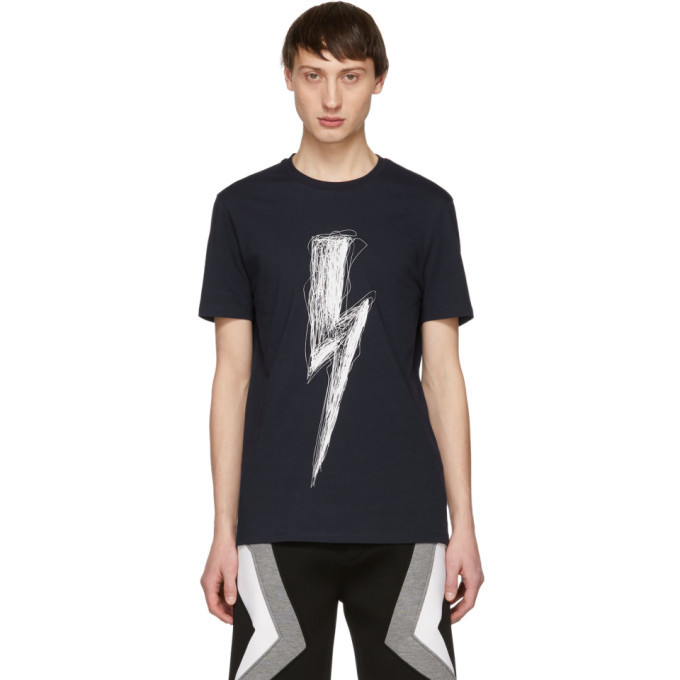 Photo: Neil Barrett Navy Scribble Lightning Bolt T-Shirt