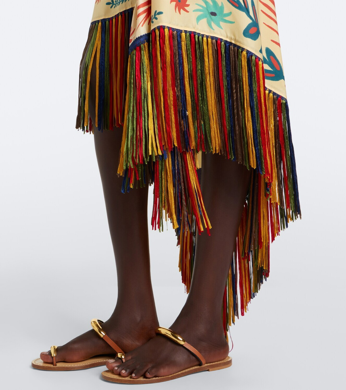 Etro Fringed printed asymmetric silk maxi skirt