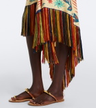 Etro Fringed printed asymmetric silk maxi skirt