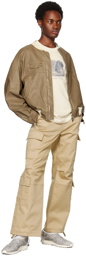 Kijun Beige Faux-Leather Bomber Jacket