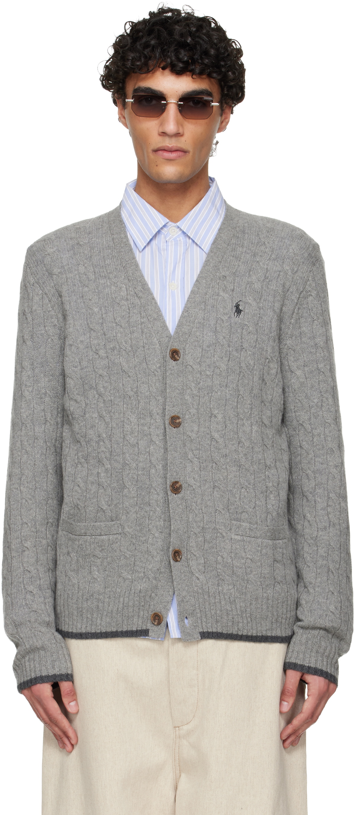Polo Ralph Lauren Gray Cable-Knit Wool-Cashmere Cardigan Polo