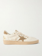 Golden Goose - Ball Star Distressed Suede-Trimmed Canvas Sneakers - Neutrals