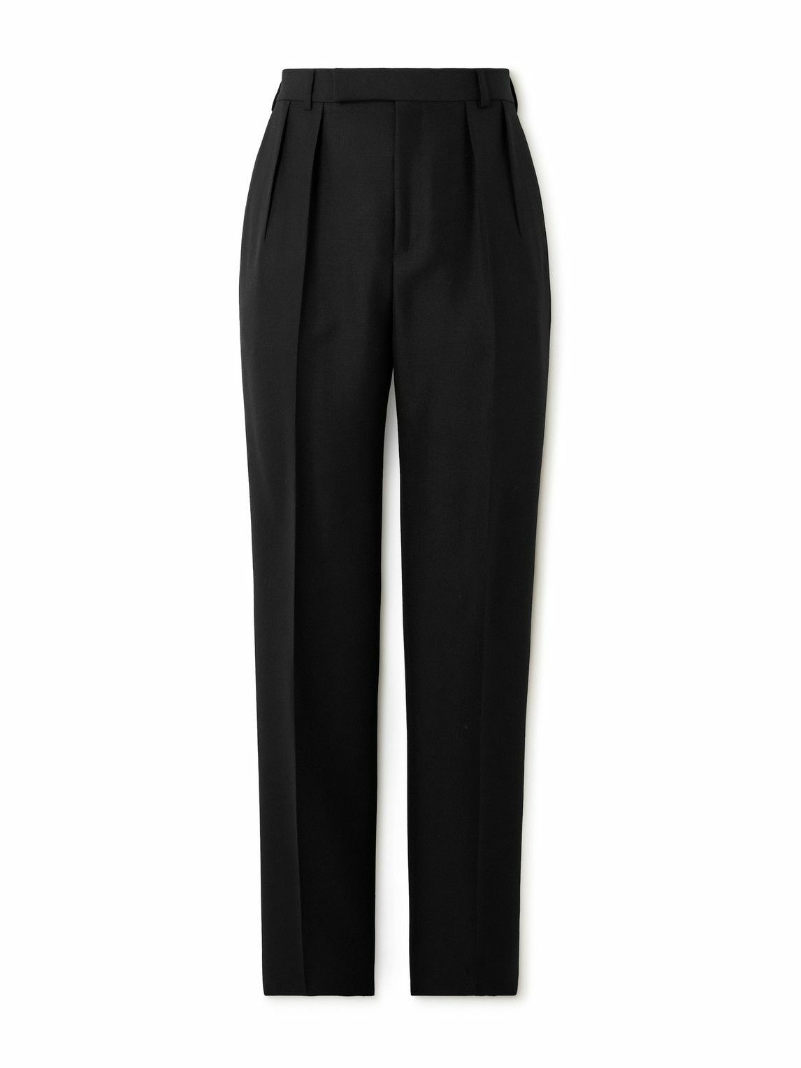 CELINE - Keith Slim-Fit Pleated Wool and Mohair-Blend Twill Trousers - Black