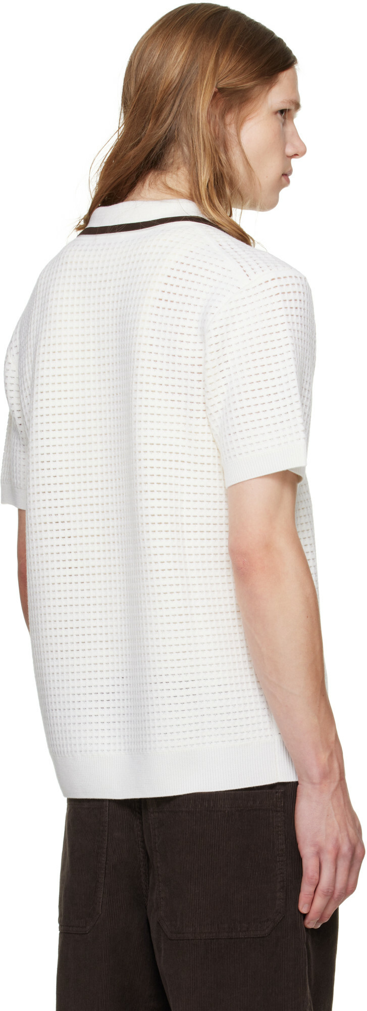Casablanca White Wool Waffle Stitch Short Sleeve Polo