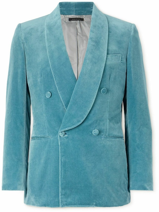 Photo: Brioni - Double-Breasted Cotton-Velvet Tuxedo Jacket - Blue