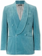 Brioni - Double-Breasted Cotton-Velvet Tuxedo Jacket - Blue