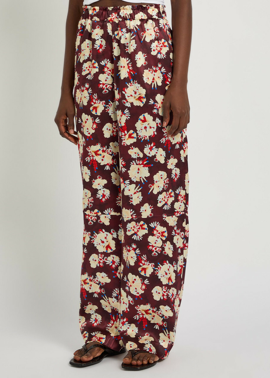 Rabanne Floral-print Wide-leg Silk Trousers Multicoloured