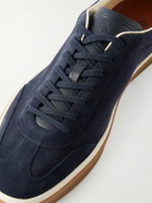Loro Piana - Tennis Walk Leather-Trimmed Suede Sneakers - Blue