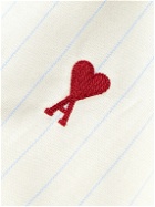 AMI PARIS - Button-Down Collar Logo-Embroidered Striped Cotton Shirt - Neutrals