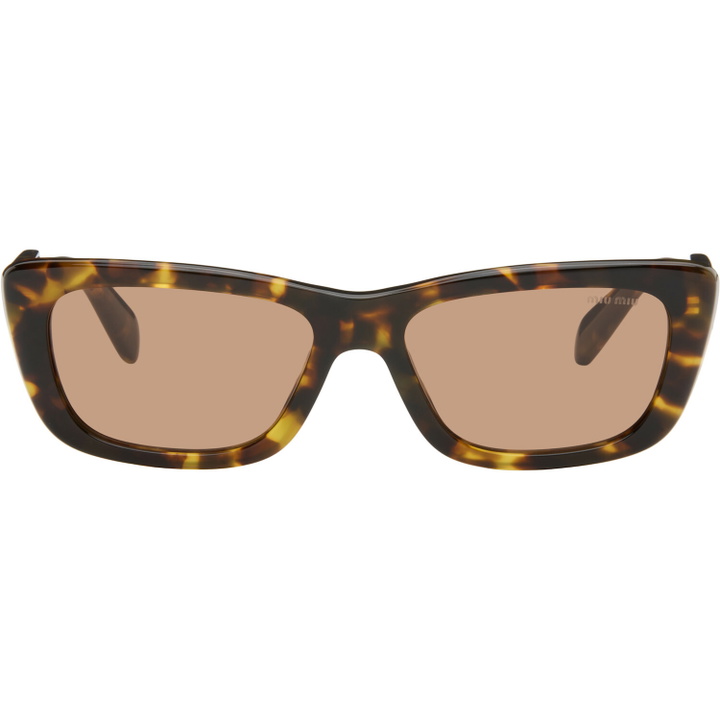 Photo: Miu Miu Eyewear Brown Cat-Eye Sunglasses